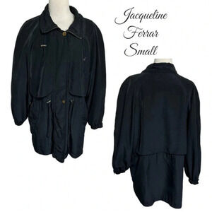 Vintage Jacqueline Ferrar S oversize black utility parka coat jacket drawstring